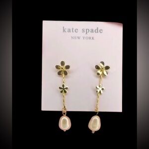 KATE SPADE NEW YORK Gold and Pearl Flower Linear Drop‎ Earrings NEW